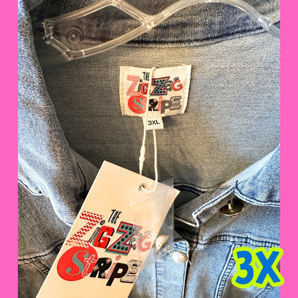 3x Jean Jacket Ruffle Button-Up - Picture 4 of 4